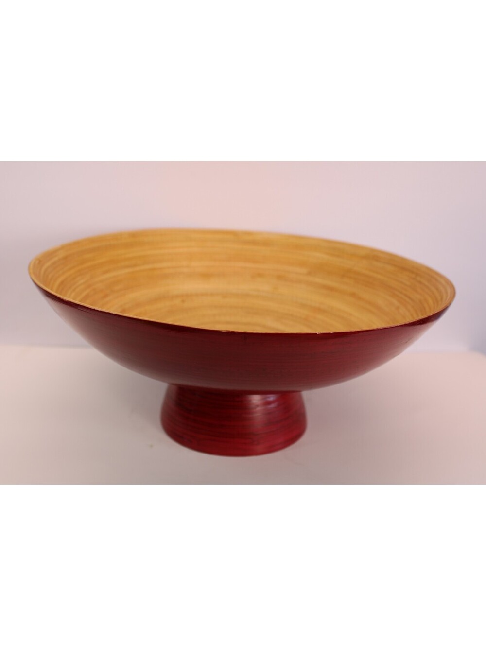 Asian Red Handcoiled Bamboo Pedestal Bowl Centerpiece 13" wide 5.5" tall LNC